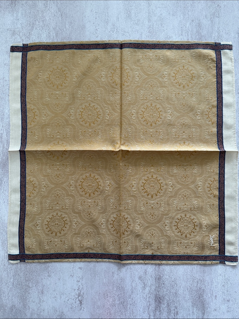 Yves Saint Laurent Gold and Cream Paisley Jacquard Pocket Square